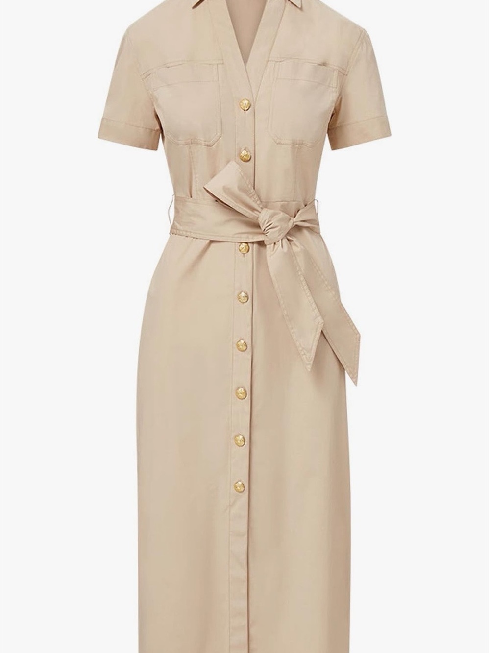 Belted Button-Front Midi Skirt in Beige